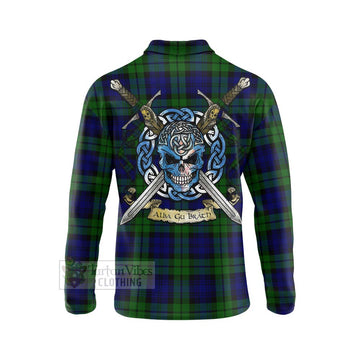 Tartan Vibes Clothing Bannatyne Tartan Long Sleeve Polo Shirt with Family Crest Celtic Skull Style