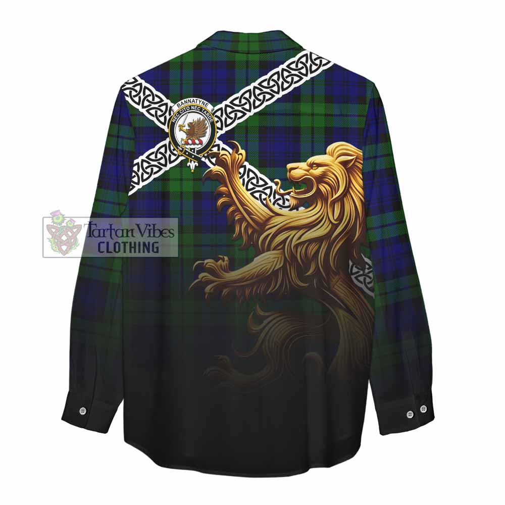 Tartan Vibes Clothing Bannatyne Crest Tartan Women's Casual Shirt with Golden Lion Emblem Celtic Style