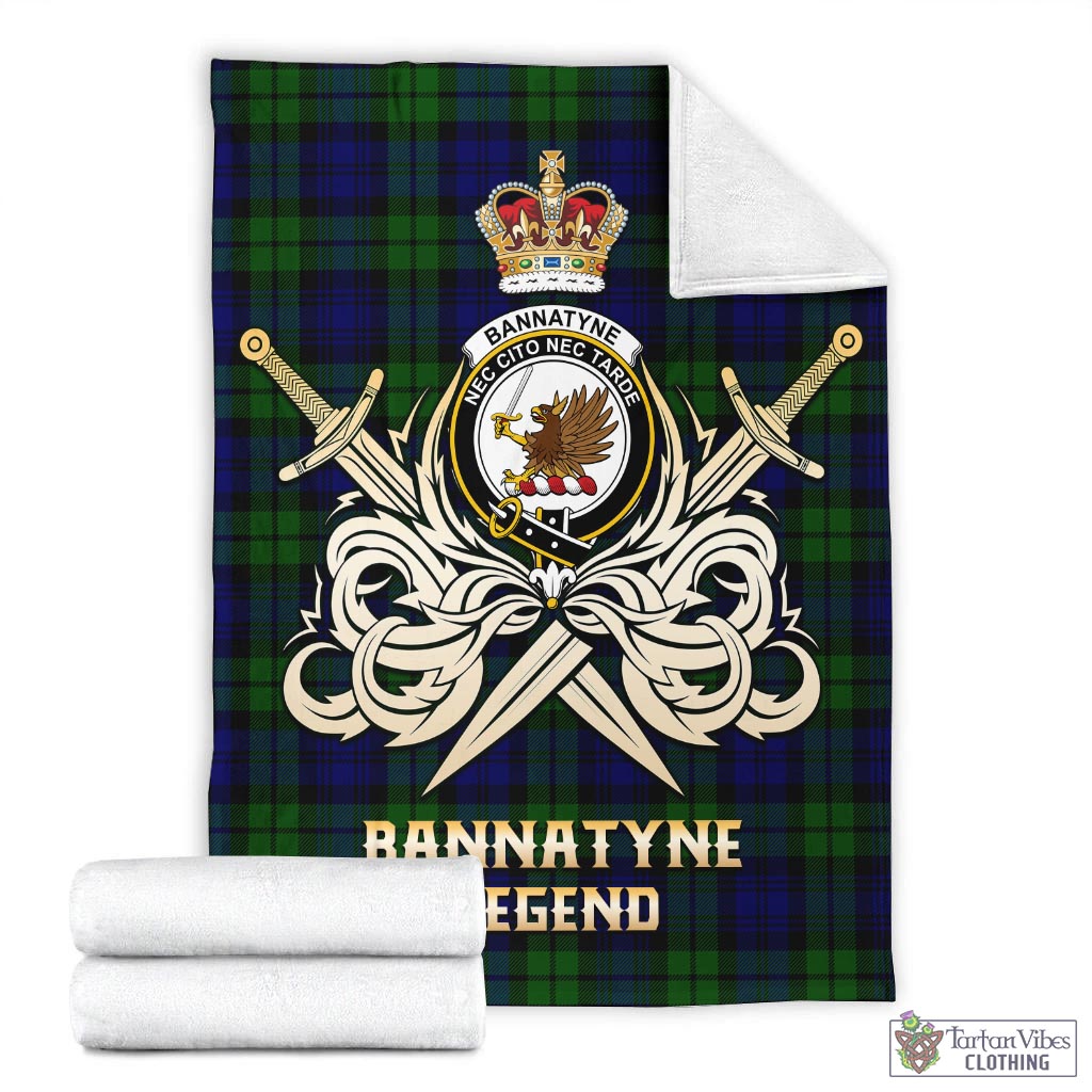 Tartan Vibes Clothing Bannatyne Tartan Blanket with Clan Crest and the Golden Sword of Courageous Legacy