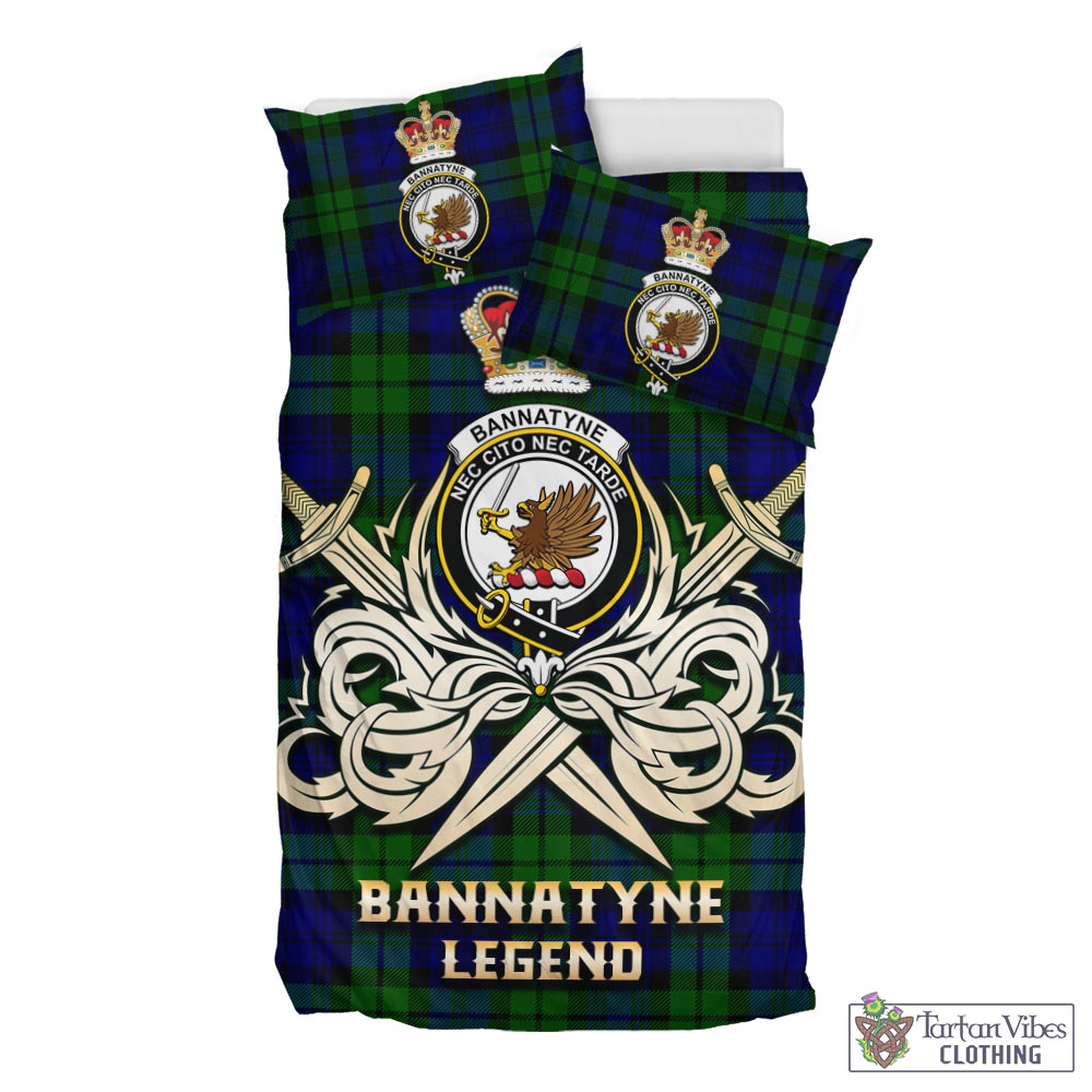 Tartan Vibes Clothing Bannatyne Tartan Bedding Set with Clan Crest and the Golden Sword of Courageous Legacy