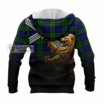 Tartan Vibes Clothing Bannatyne Crest Tartan Knitted Hoodie with Golden Lion Emblem Celtic Style