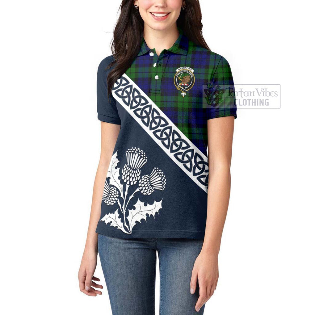 Bannatyne Tartan Women's Polo Shirt Featuring Thistle and Scotland Map - Tartanvibesclothing Store