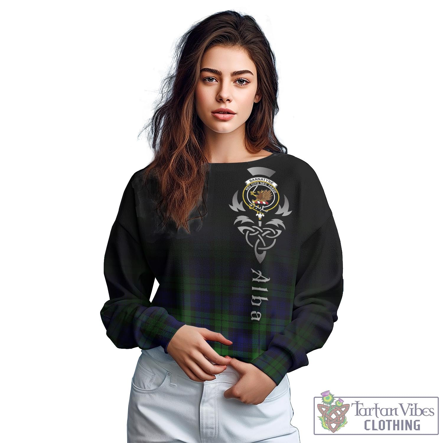 Tartan Vibes Clothing Bannatyne Tartan Sweatshirt Featuring Alba Gu Brath Family Crest Celtic Inspired