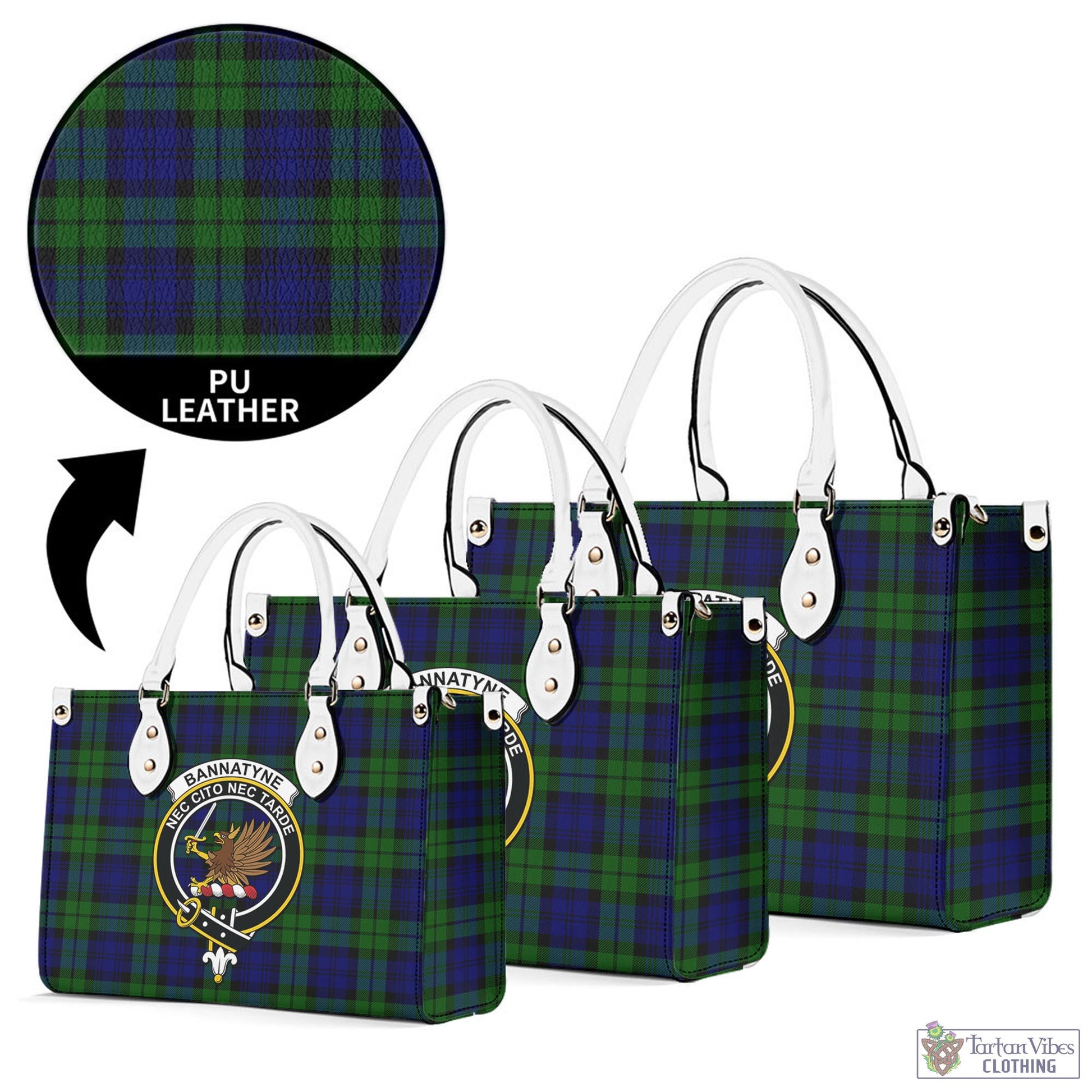 Tartan Vibes Clothing Bannatyne Tartan Luxury Leather Handbags with Family Crest