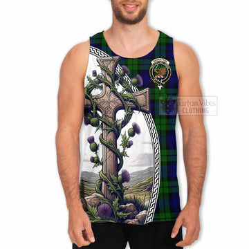 Tartan Vibes Clothing Bannatyne Tartan Men's Tank Top with Family Crest and St. Andrew's Cross Accented by Thistle Vines