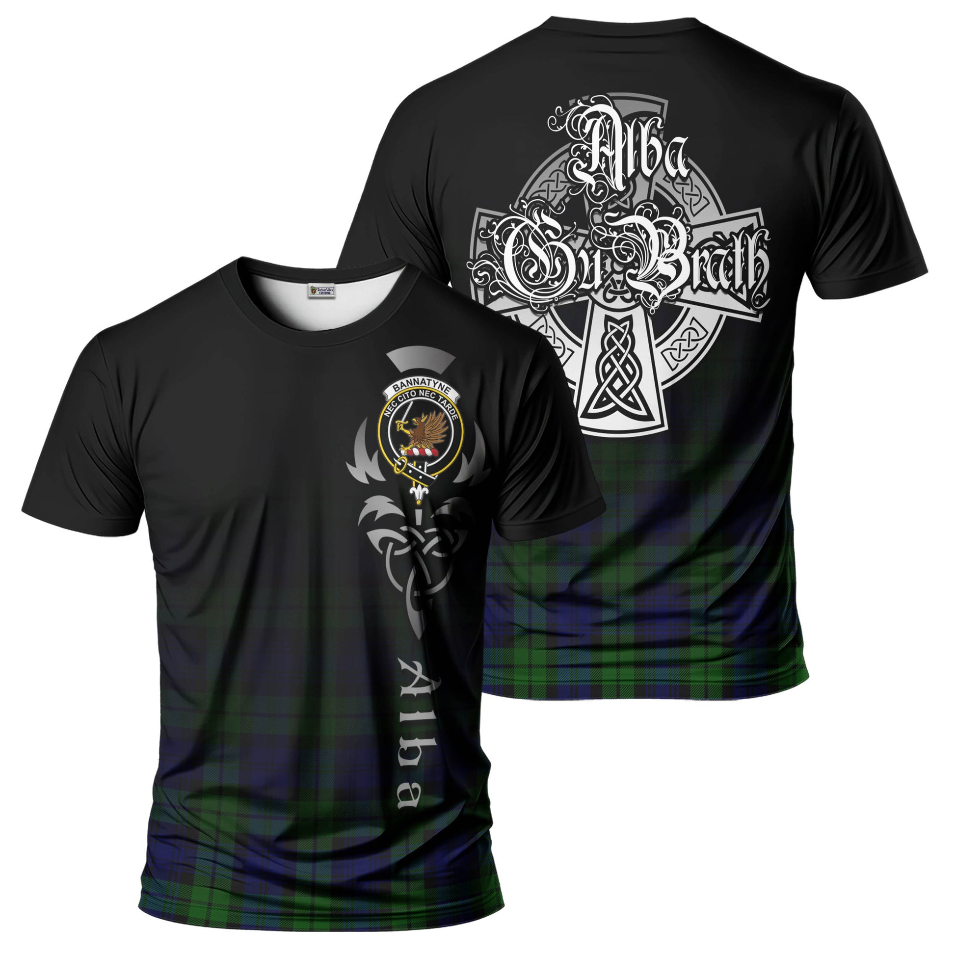 Tartan Vibes Clothing Bannatyne Tartan T-Shirt Featuring Alba Gu Brath Family Crest Celtic Inspired