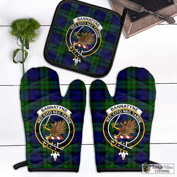 Bannatyne Tartan Combo Oven Mitt & Pot-Holder with Family Crest Combo 1 Oven Mitt & 1 Pot-Holder Black - Tartan Vibes Clothing