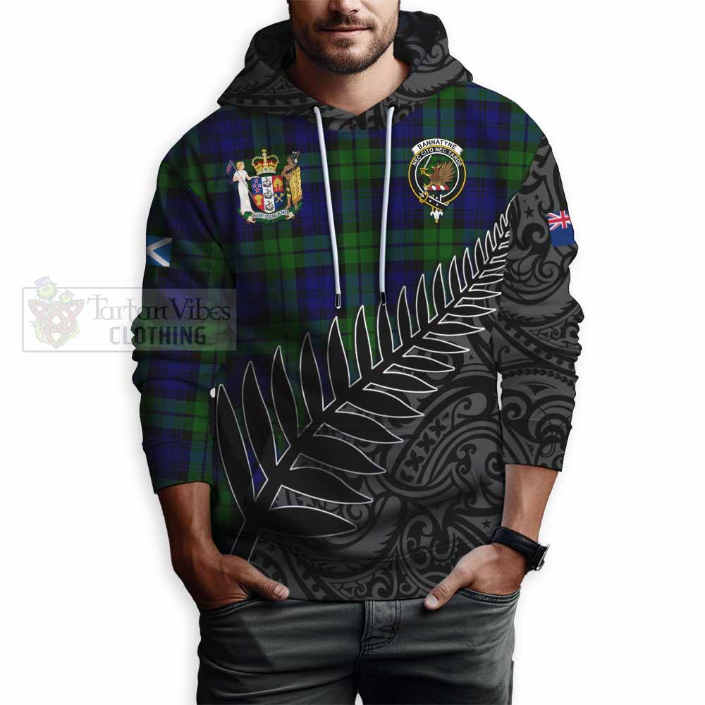 Tartan Vibes Clothing Bannatyne Crest Tartan Hoodie with New Zealand Silver Fern Half Style