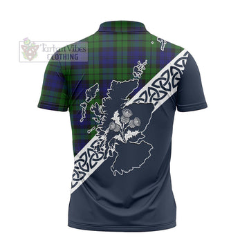 Tartan Vibes Clothing Bannatyne Tartan Zipper Polo Shirt Featuring Thistle and Scotland Map