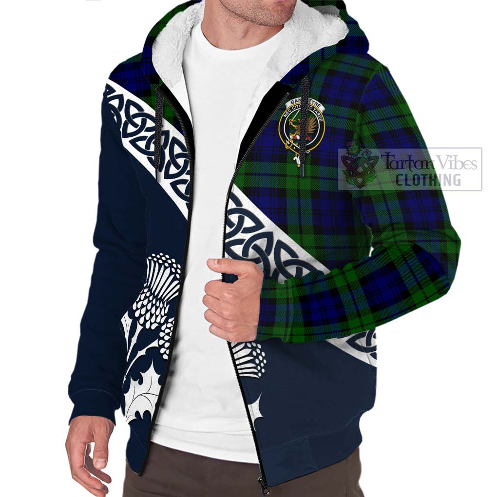 Tartan Vibes Clothing Bannatyne Tartan Sherpa Hoodie Featuring Thistle and Scotland Map