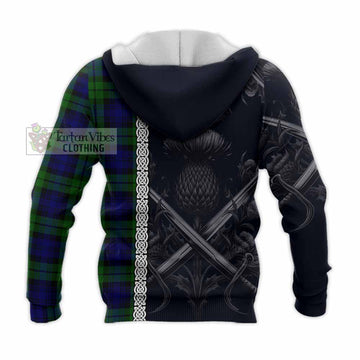Tartan Vibes Clothing Bannatyne Tartan Knitted Hoodie with Family Crest Cross Sword Thistle Celtic Vibes