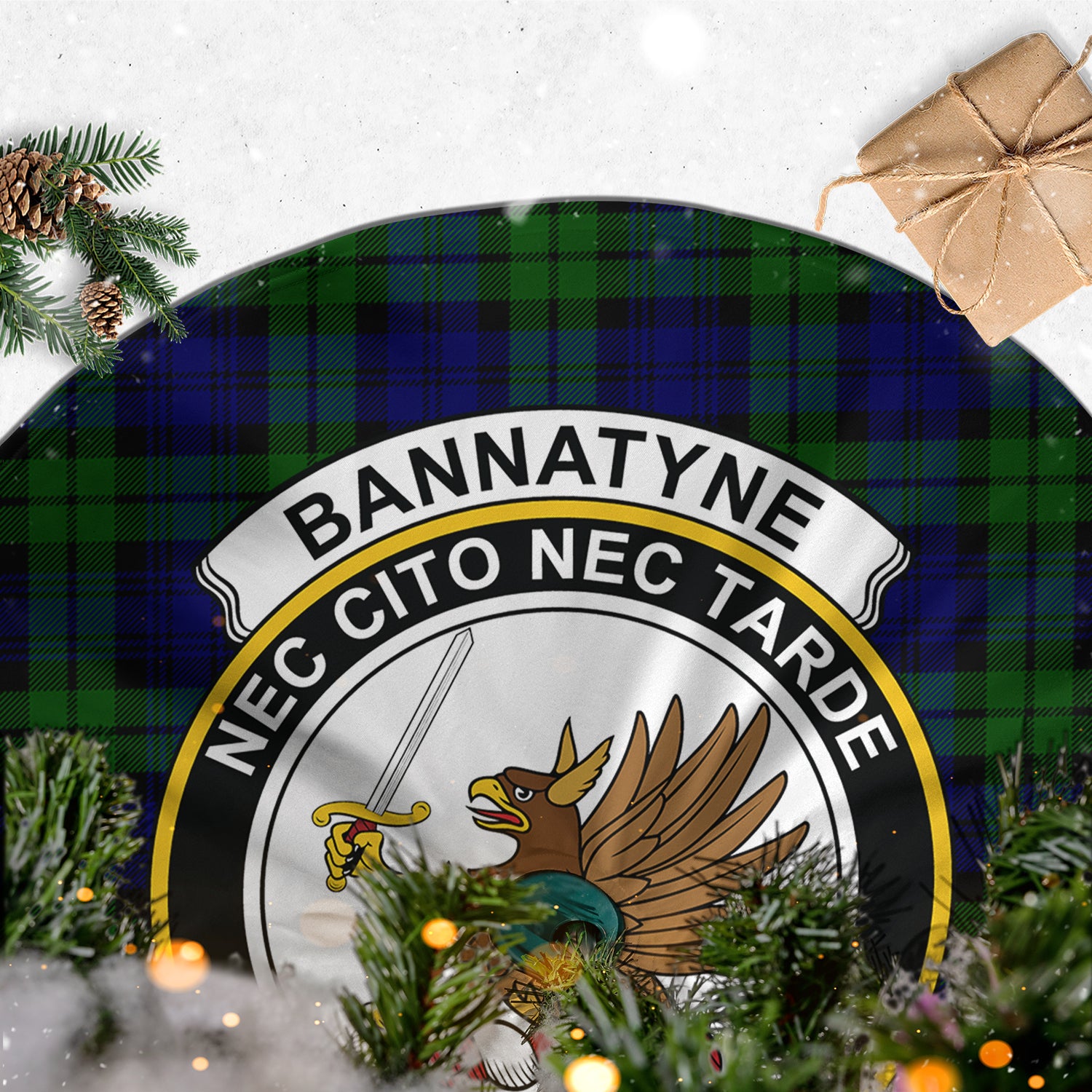 Bannatyne Tartan Christmas Tree Skirt with Family Crest - Tartanvibesclothing