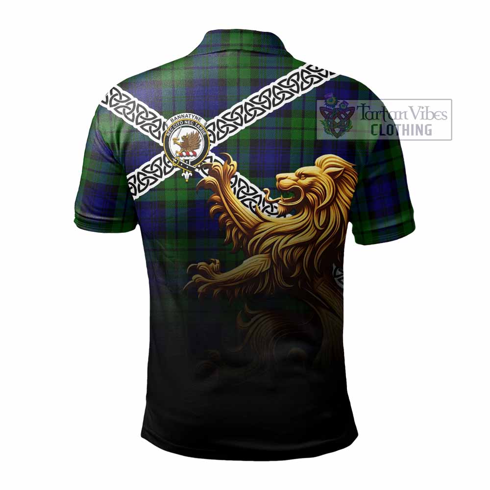 Tartan Vibes Clothing Bannatyne Crest Tartan Polo Shirt with Golden Lion Emblem Celtic Style
