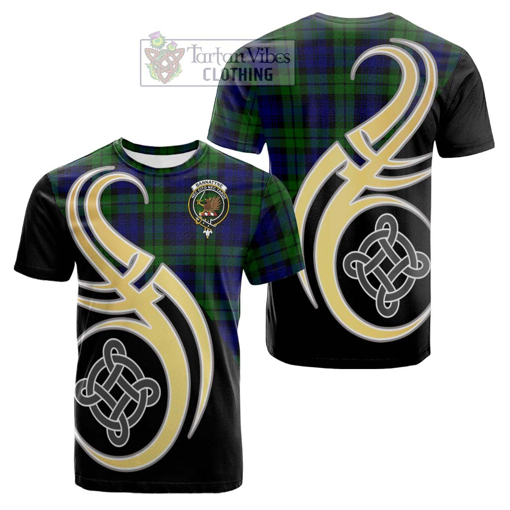 Tartan Vibes Clothing Bannatyne Tartan Cotton T-shirt with Family Crest and Celtic Symbol Style