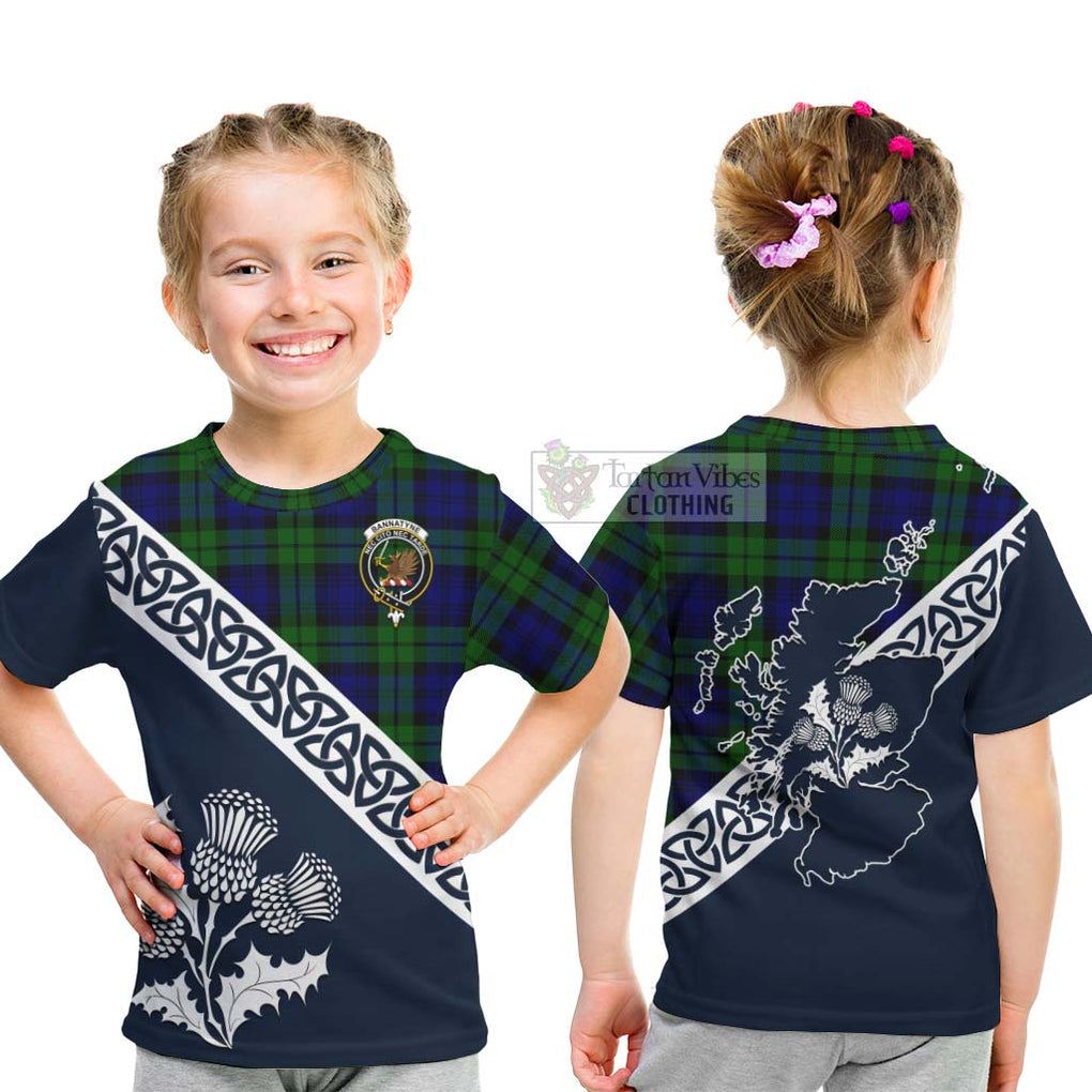 Tartan Vibes Clothing Bannatyne Tartan Kid T-Shirt Featuring Thistle and Scotland Map