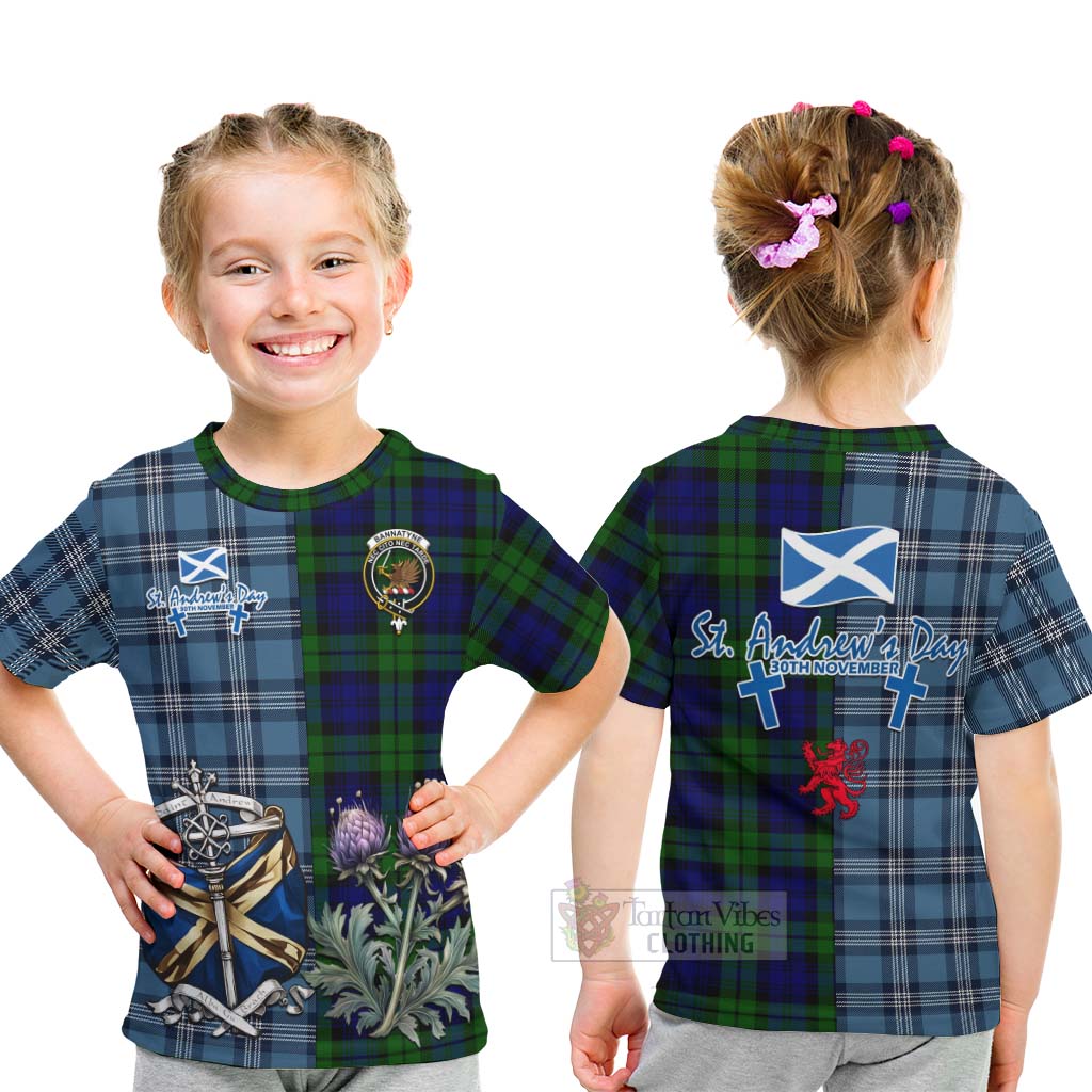 Tartan Vibes Clothing Bannatyne Tartan Kid T-Shirt Happy St. Andrew's Day Half Tartan Style