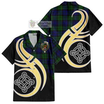 Bannatyne Tartan Short Sleeve Button Shirt with Family Crest and Celtic Symbol Style - Tartan Vibes Clothing
