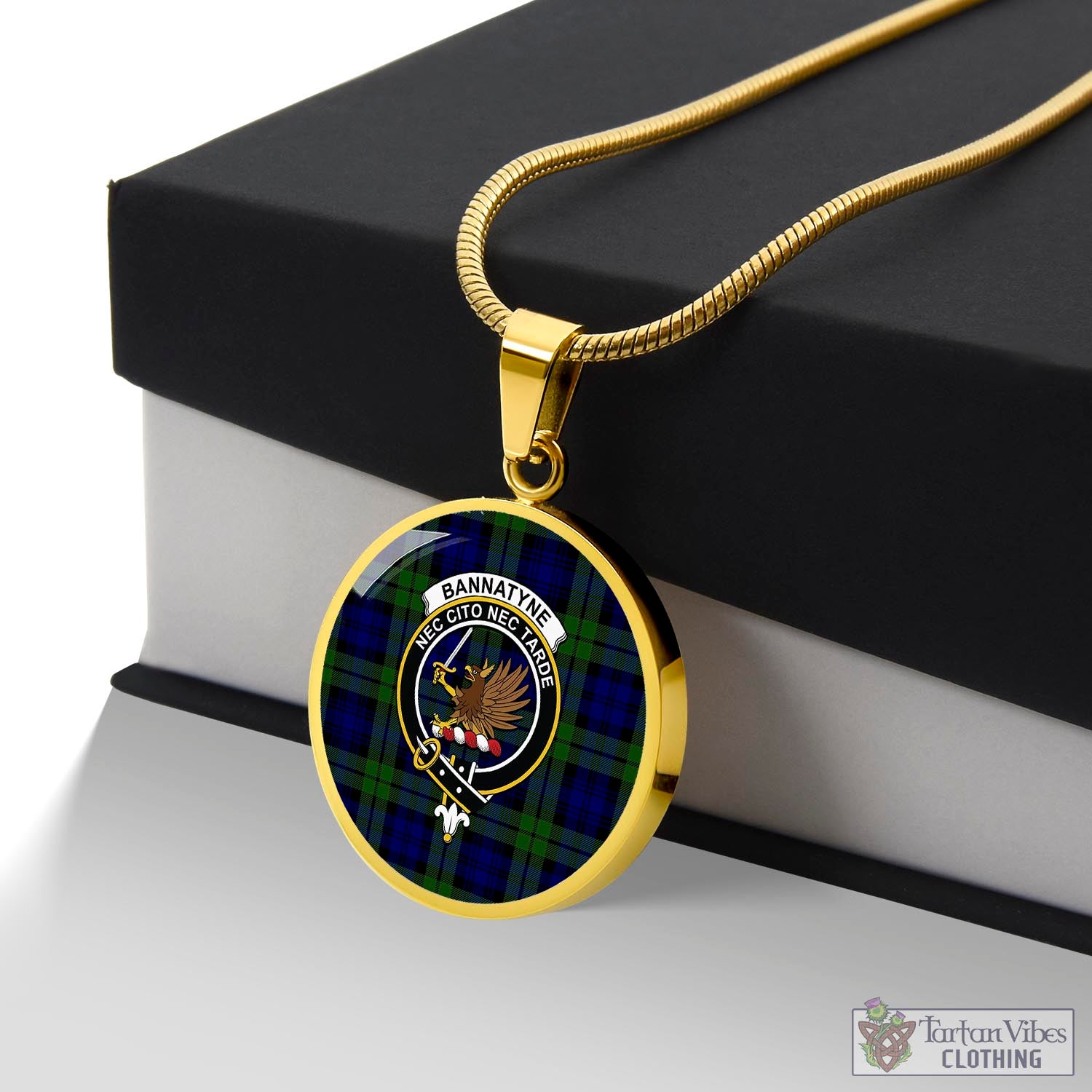Tartan Vibes Clothing Bannatyne Tartan Circle Necklace with Family Crest