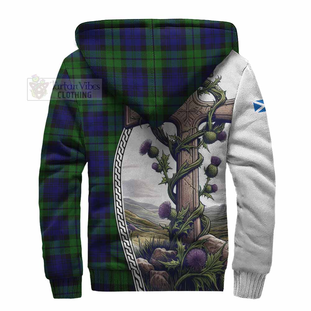 Tartan Vibes Clothing Bannatyne Tartan Sherpa Hoodie with Family Crest and St. Andrew's Cross Accented by Thistle Vines