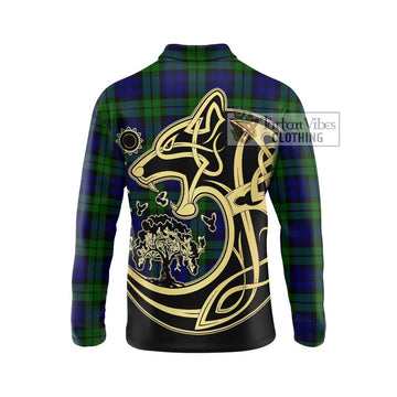 Bannatyne Tartan Long Sleeve Polo Shirt with Family Crest Celtic Wolf Style - Tartanvibesclothing Shop