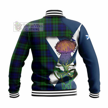 Tartan Vibes Clothing Bannatyne Tartan Family Crest Baseball Jacket Scottish Thistle Celtic Inspired