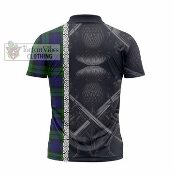 Tartan Vibes Clothing Bannatyne Tartan Zipper Polo Shirt with Family Crest Cross Sword Thistle Celtic Vibes