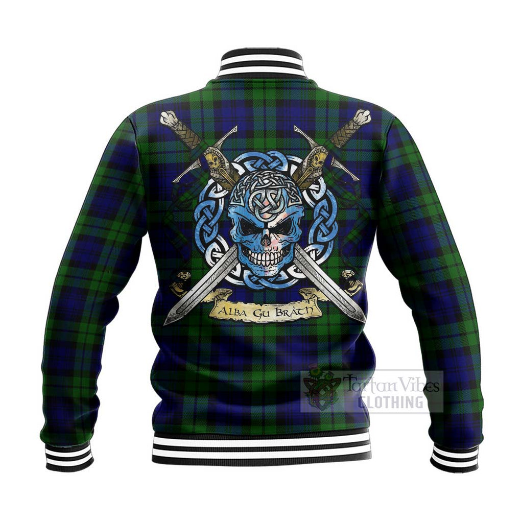 Tartan Vibes Clothing Bannatyne Tartan Baseball Jacket with Family Crest Celtic Skull Style