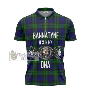Bannatyne Tartan Zipper Polo Shirt with Family Crest DNA In Me Style - Tartanvibesclothing Shop