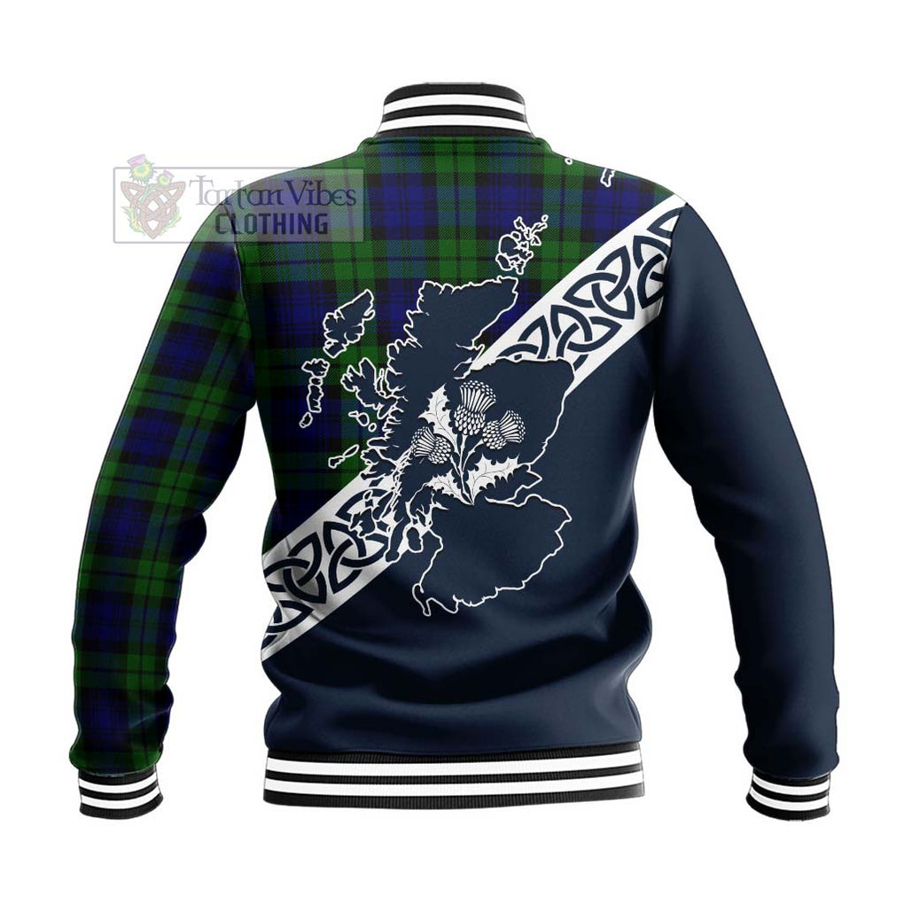 Tartan Vibes Clothing Bannatyne Tartan Baseball Jacket Featuring Thistle and Scotland Map