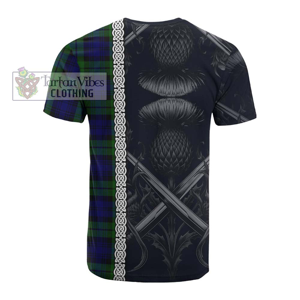 Tartan Vibes Clothing Bannatyne Tartan Cotton T-shirt with Family Crest Cross Sword Thistle Celtic Vibes