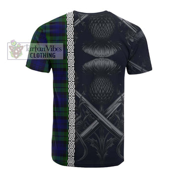 Tartan Vibes Clothing Bannatyne Tartan Cotton T-shirt with Family Crest Cross Sword Thistle Celtic Vibes