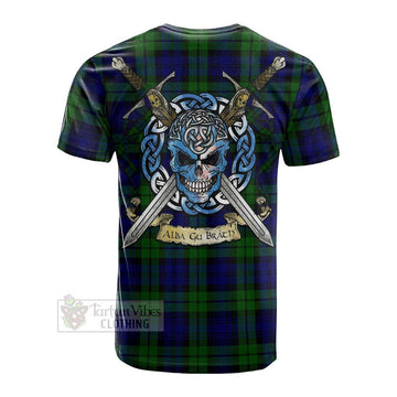 Tartan Vibes Clothing Bannatyne Tartan Cotton T-shirt with Family Crest Celtic Skull Style