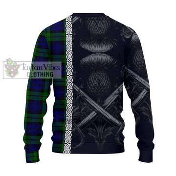 Tartan Vibes Clothing Bannatyne Tartan Knitted Sweater with Family Crest Cross Sword Thistle Celtic Vibes