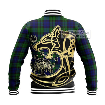 Bannatyne Tartan Baseball Jacket with Family Crest Celtic Wolf Style - Tartan Vibes Clothing