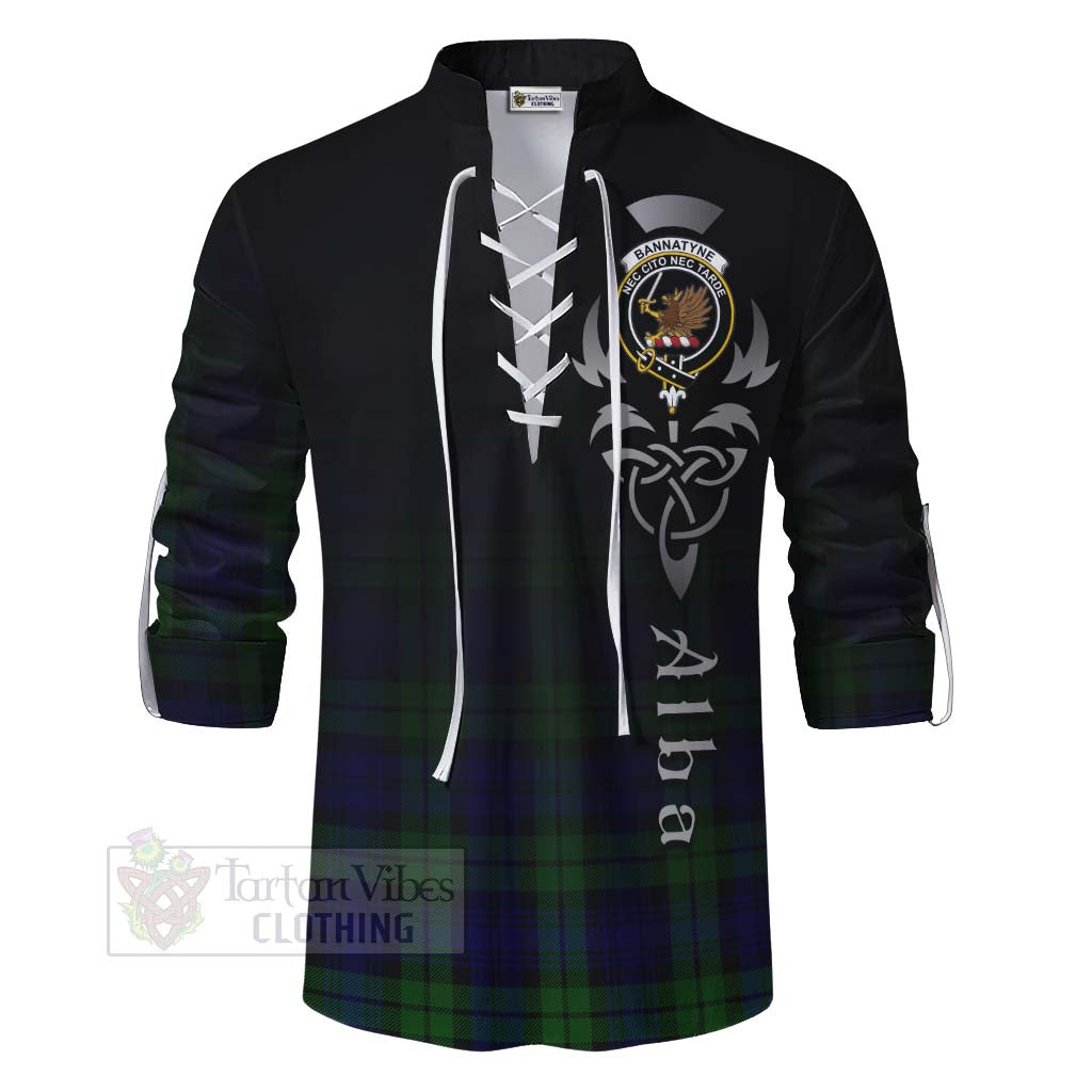 Tartan Vibes Clothing Bannatyne Tartan Ghillie Kilt Shirt Featuring Alba Gu Brath Family Crest Celtic Inspired