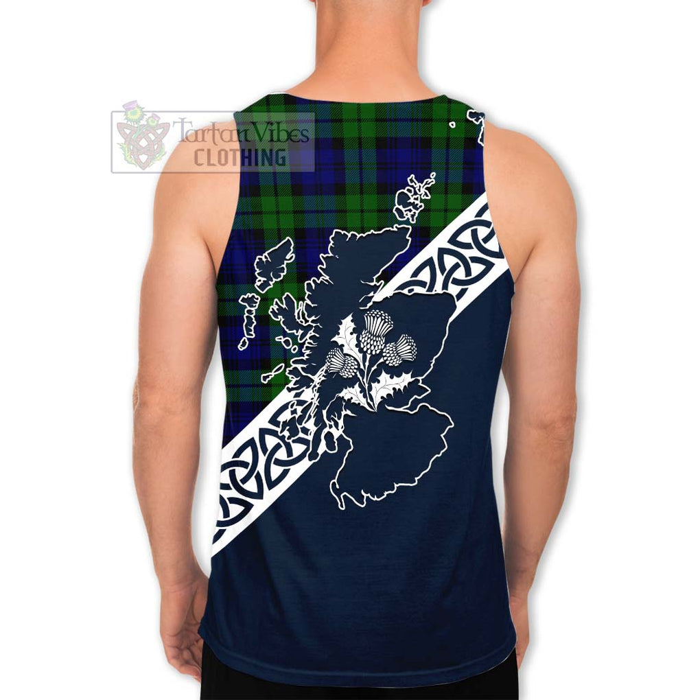 Tartan Vibes Clothing Bannatyne Tartan Men's Tank Top Featuring Thistle and Scotland Map