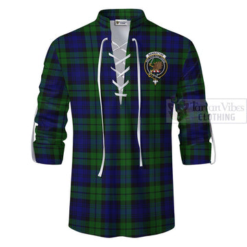 Tartan Vibes Clothing Bannatyne Tartan Ghillie Kilt Shirt with Family Crest Celtic Skull Style