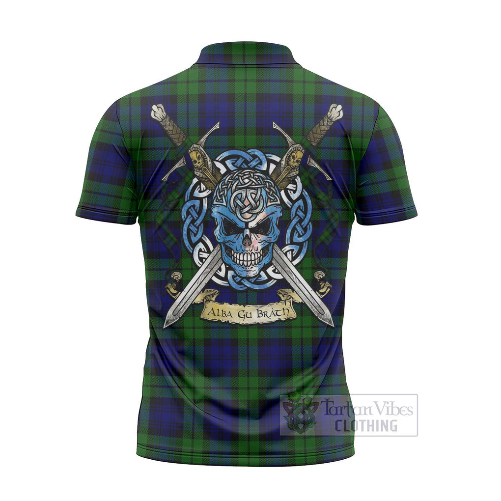 Tartan Vibes Clothing Bannatyne Tartan Zipper Polo Shirt with Family Crest Celtic Skull Style
