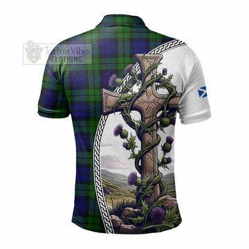Tartan Vibes Clothing Bannatyne Tartan Polo Shirt with Family Crest and St. Andrew's Cross Accented by Thistle Vines