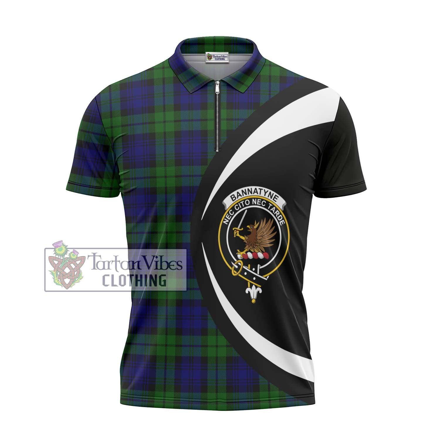 Tartan Vibes Clothing Bannatyne Tartan Zipper Polo Shirt with Family Crest Circle Style