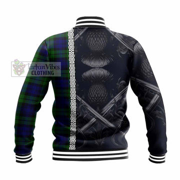 Tartan Vibes Clothing Bannatyne Tartan Baseball Jacket with Family Crest Cross Sword Thistle Celtic Vibes