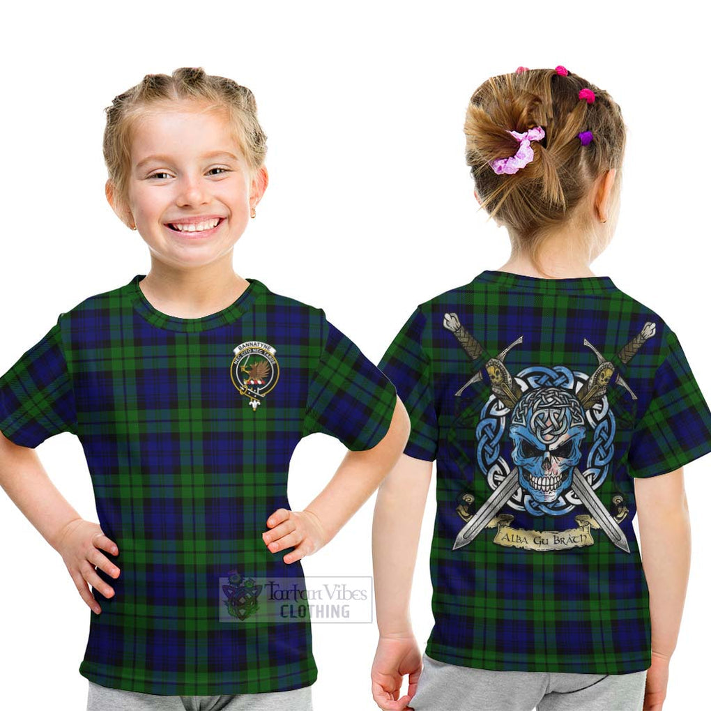 Tartan Vibes Clothing Bannatyne Tartan Kid T-Shirt with Family Crest Celtic Skull Style