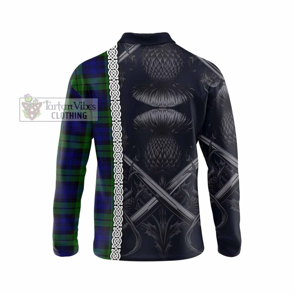 Tartan Vibes Clothing Bannatyne Tartan Long Sleeve Polo Shirt with Family Crest Cross Sword Thistle Celtic Vibes