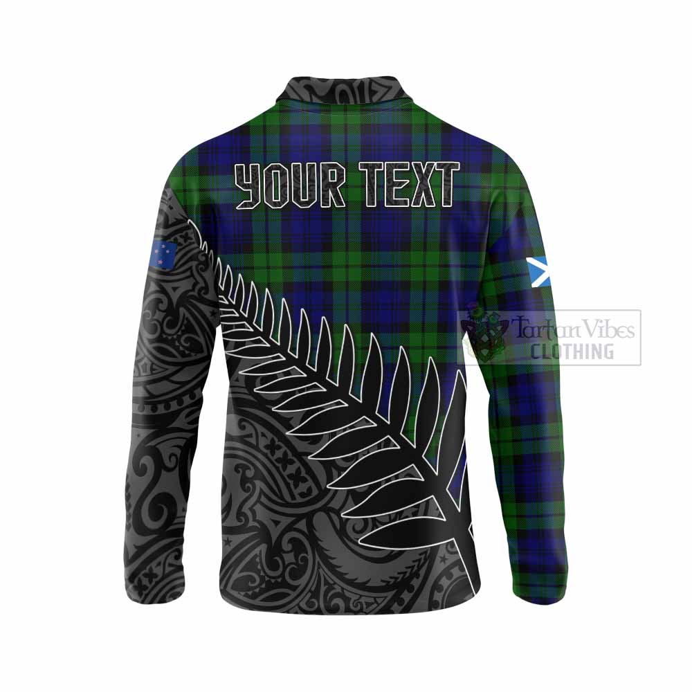 Tartan Vibes Clothing Bannatyne Crest Tartan Long Sleeve Polo Shirt with New Zealand Silver Fern Half Style
