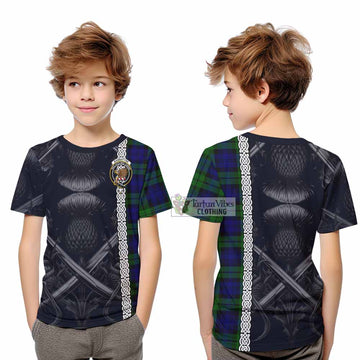 Tartan Vibes Clothing Bannatyne Tartan Kid T-Shirt with Family Crest Cross Sword Thistle Celtic Vibes