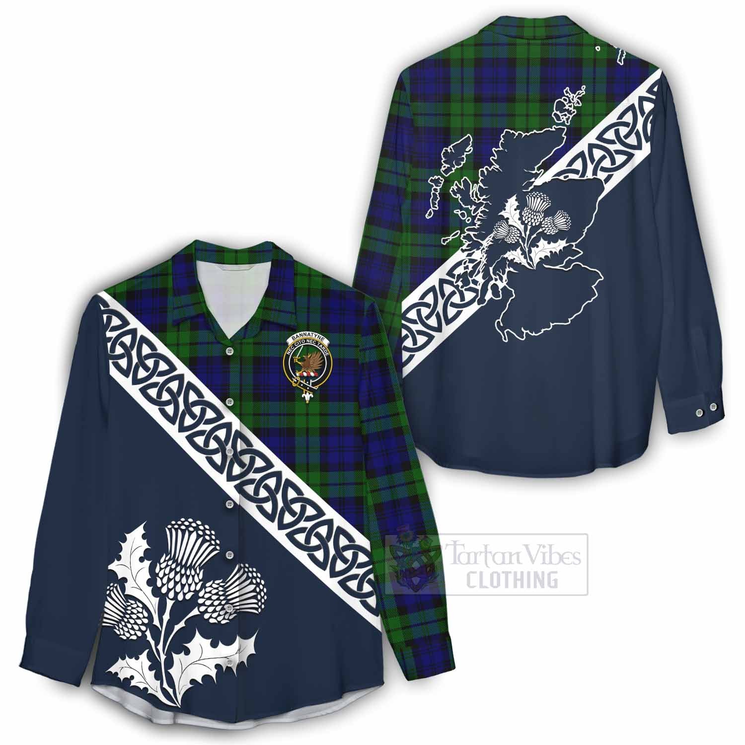 Bannatyne Tartan Women's Casual Shirt Featuring Thistle and Scotland Map - Tartan Vibes Clothing