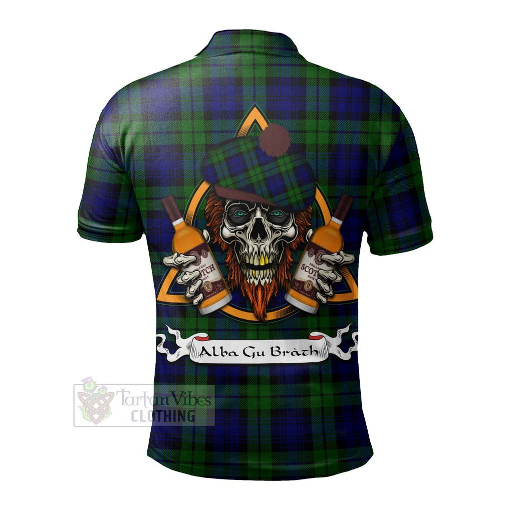 Tartan Vibes Clothing Bannatyne Tartan Polo Shirt with Family Crest and Bearded Skull Holding Bottles of Whiskey