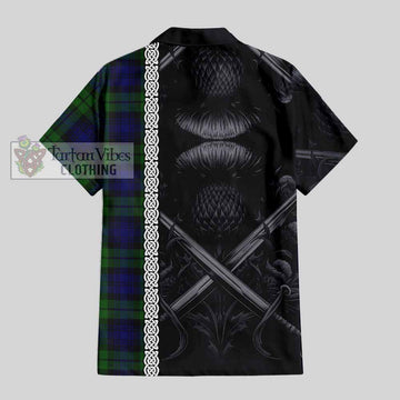 Tartan Vibes Clothing Bannatyne Tartan Short Sleeve Button Shirt with Family Crest Cross Sword Thistle Celtic Vibes