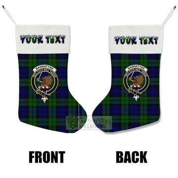 Tartan Vibes Clothing Bannatyne Tartan Family Crest Christmas Stocking with Personalized Text
