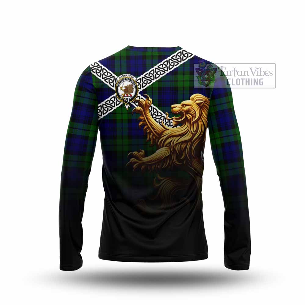 Bannatyne Crest Tartan Long Sleeve T-Shirt with Golden Lion Emblem Celtic Style - Tartan Vibes Clothing